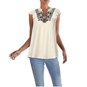 Style & Co Cotton Embroidered Ruffle Sleeve Top XXL White